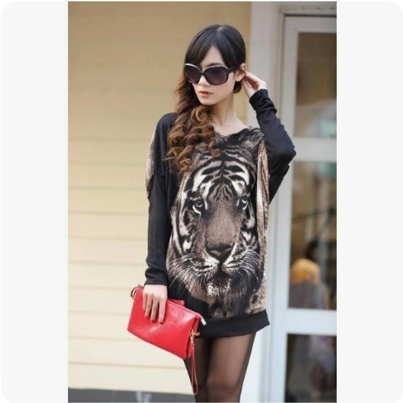 Mojoyce Tiger Head Batwing Jumper Sweater Black M - Picture 2 of 10